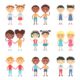 Vector cute cartoon twins brothers and sisters. Twin kids isolated. Small twin kids, children twin couples. Kids posing. Twin children vector people isolated. Twin kids holding hands